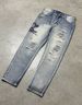 Men's Clothing Gray Distressed Embroidered Jeans, Trendy Stretch Slim Fit, American High Street Style Trousers_mkmklike.com
