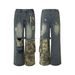 Heavy-duty Washed Distressed Jeans For Men Punk Design Irregular Camouflage Patchwork Loose Straight Pants Trendy_mkmklike.com