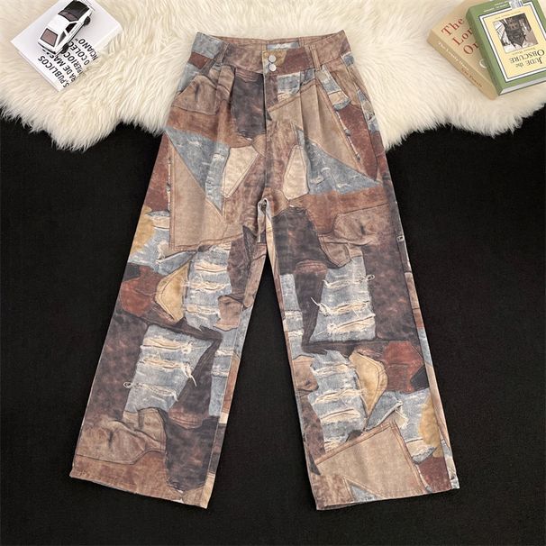 Nordic Inspired Niche Design Wide Leg Jeans, Unisex, Distressed Straight Leg Casual Trousers, Floor Length Pants._mkmklike.com