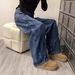 American Design Curved Knife Jeans Men's Spring And Autumn New Style Loose Wide Leg Banana Deep Blue Sickle Pants_mkmklike.com