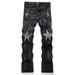 "Men's Rhinestone-Embellished Jeans – High Street Style, Five-Pointed Star & Graffiti Design (Black, Sizes 28-36)"_mkmklike.com