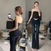 Deadly V Waist Fixed Hip Enhancing Flared Jeans Blue Black for Women Pear Shaped Figures Perfect Waist to Hip Ratio_mkmklike.com