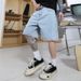 Men's Summer Five Point Denim Shorts Blue Versatile Simple Style Trendy Pants Non Stretch Mid Length Youth Clothing_mkmklike.com