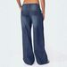 Women's Blue Striped Jeans Casual Loose Wide Leg Trousers Washed Straight Leg Cross Border European American Style_mkmklike.com