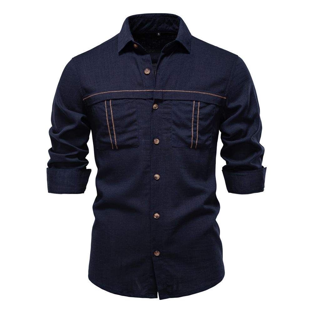 Men's Clothing New Men's Casual Shirt Size Solid Color Pocket Decoration Long Sleeve Shirt Men_mkmklike.com