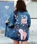 Women's printed denim jacket women's loose lapel denim jacket top _mkmklike.com