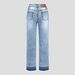 "Women's Slim Fit Flared Jeans - Light Blue Washed Denim With Stitching Detail For Casual Chic"_mkmklike.com
