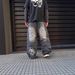 Men's Dark Gray Embroidered Skull Wide-Leg Jeans – Streetwear Loose Fit Pants, Gothic Punk Fashion_mkmklike.com