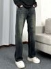 Vintage Washed Denim Jeans For Teens - High Waist, Loose Fit, Straight Leg, Casual Streetwear (S-3XL)_mkmklike.com