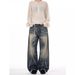 Retro Washed Whisker Gradient Jeans American Style Trendy Straight Leg Design for Men And Women Casual Cool Blue mid Waist Zipper Fly_mkmklike.com