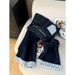 Women's High-Waisted Wide-Leg Jeans – Contrast Cuff & Letter Embroidery, Relaxed Fit Dark Blue Denim Pants (XS-3XL)_mkmklike.com