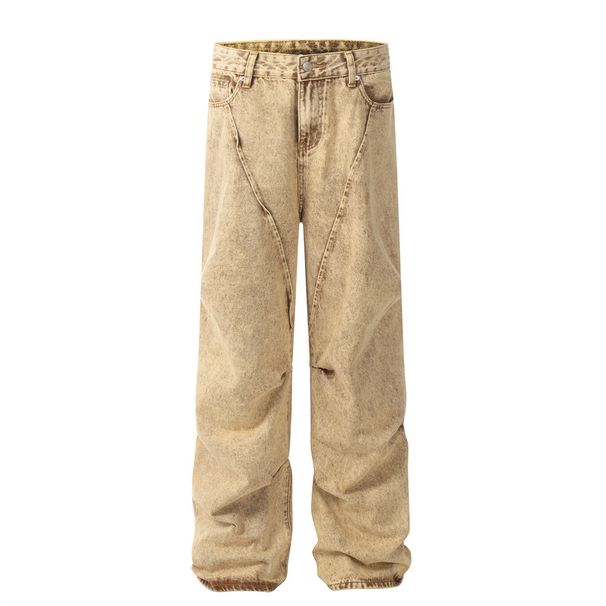 Post-Industrial Style Heavy-Duty Washed Vintage Jeans Hip-Hop Trend Men's Long Wrinkled Loose Straight-Leg Pants_mkmklike.com
