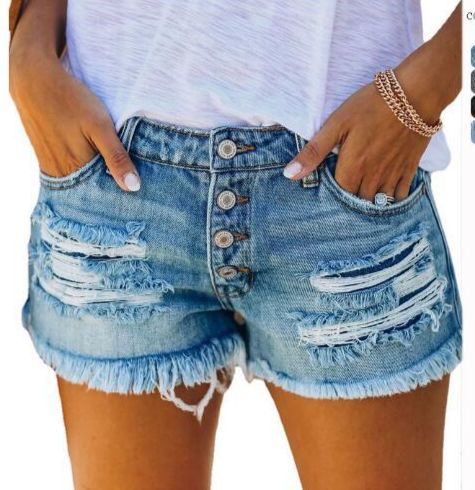Women's Clothing Ripped Tassel Denim Shorts Pants_mkmklike.com