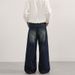 LKTM Men's Retro Washed Distressed Whiskered Bamboo Texture Jeans Unisex Trendy Pleated A-Line Trousers_mkmklike.com
