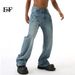 EF JEANS | 2024 New Washed Light Blue White Lightning Crack High Street Personality Jeans Trendy Men And Women_mkmklike.com