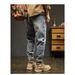 Men's Street Washed Distressed Ripped Jeans Straight Loose Fit High Street Vibe Long Pants For Spring Autumn_mkmklike.com