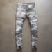 Men's Clothing High Street Fashion Men's Jeans Old Gray Washed Hole Patch Paint Trendy Brand Slim Fit Pants_mkmklike.com