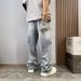 Unisex Retro High-Waisted Ripped Jeans Ink Splatter Pattern Straight Leg Trousers For Spring Autumn_mkmklike.com