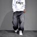 Men's Distressed Washed Jeans – Loose Fit Streetwear Style With Splatter Paint Effect & Vintage Wash (Dark Grey)_mkmklike.com