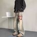 American Vintage Embroidered Jeans, European And American Hip-hop Street-bursting Pants, Men's High-end Design Straight Leg Slightly Flared Pants_mkmklike.com