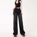Washed Distressed Petite Women's Jeans, Loose Long Summer High-waisted Wide-leg Pants, Slimming Trendy Pants_mkmklike.com
