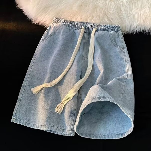Men's Clothing Washed Distressed Denim Shorts Men's Summer Thin Shorts Retro Loose Straight Casual Mid Length Pants_mkmklike.com