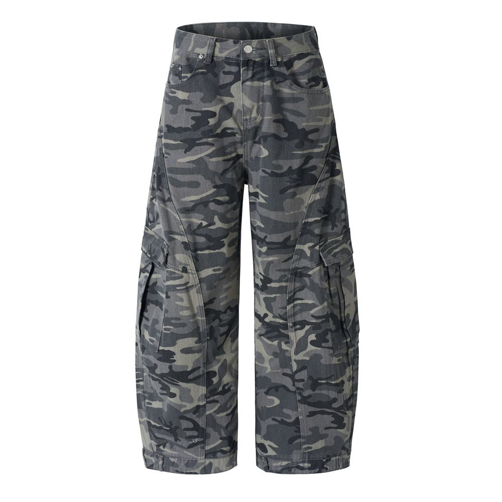 American Style Camouflage Wide-Leg Cargo Trendy Brand Men's Loose Fit Scimitar Pants Deconstructed Cut Denim Trousers_mkmklike.com