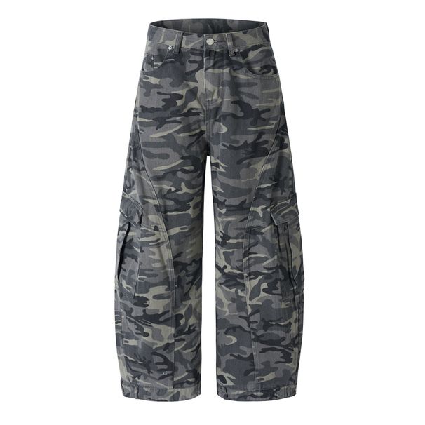 American Style Camouflage Wide-Leg Cargo Trendy Brand Men's Loose Fit Scimitar Pants Deconstructed Cut Denim Trousers_mkmklike.com