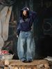 Men's Heavy Duty Sparkly Rhinestone Jeans Design Conscious Washed Blue Curved Wide Leg Floor Length Trousers_mkmklike.com