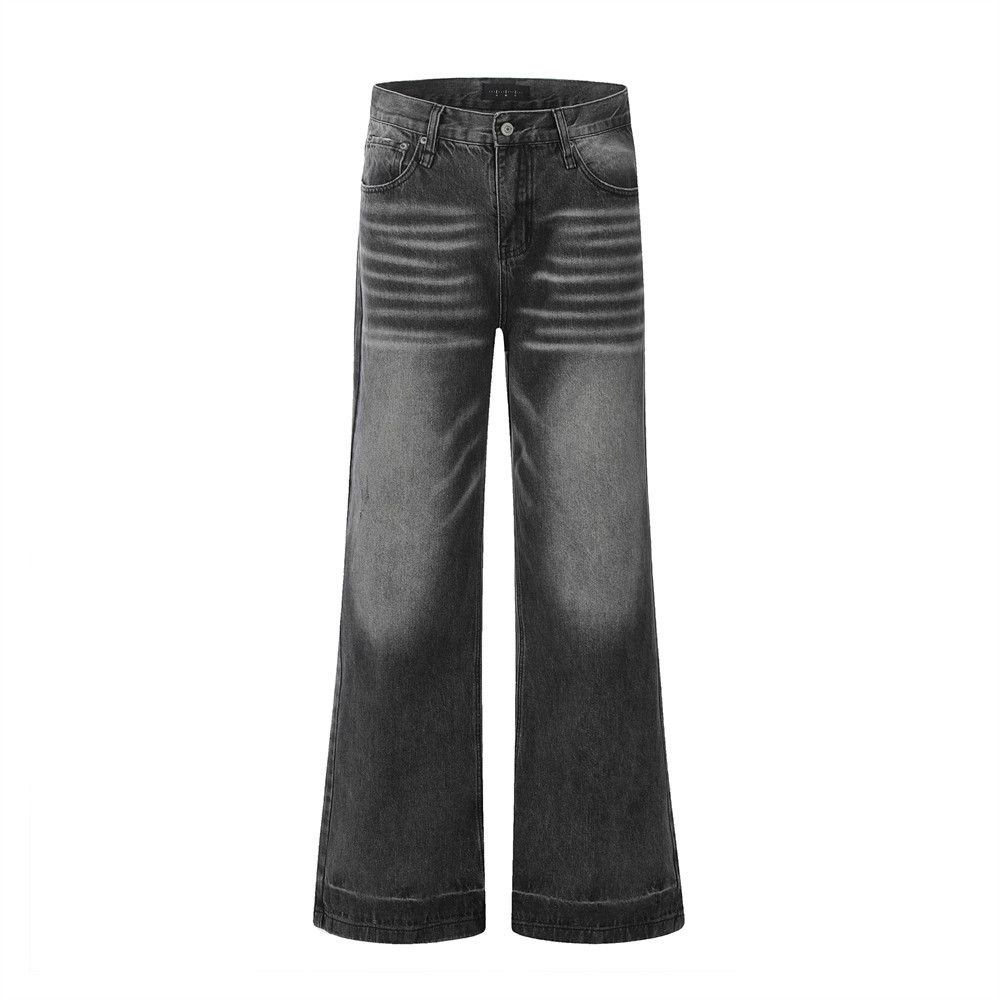 American Washed Gradient Flared Jeans For Men High Street Vibe Style Loose Casual Wide Leg Long Pants_mkmklike.com