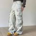 Women's Clothing Retro Multi Pocket Jeans For Women Y2k High Street Straight Overalls Wide Leg Trousers Casual Pants_mkmklike.com