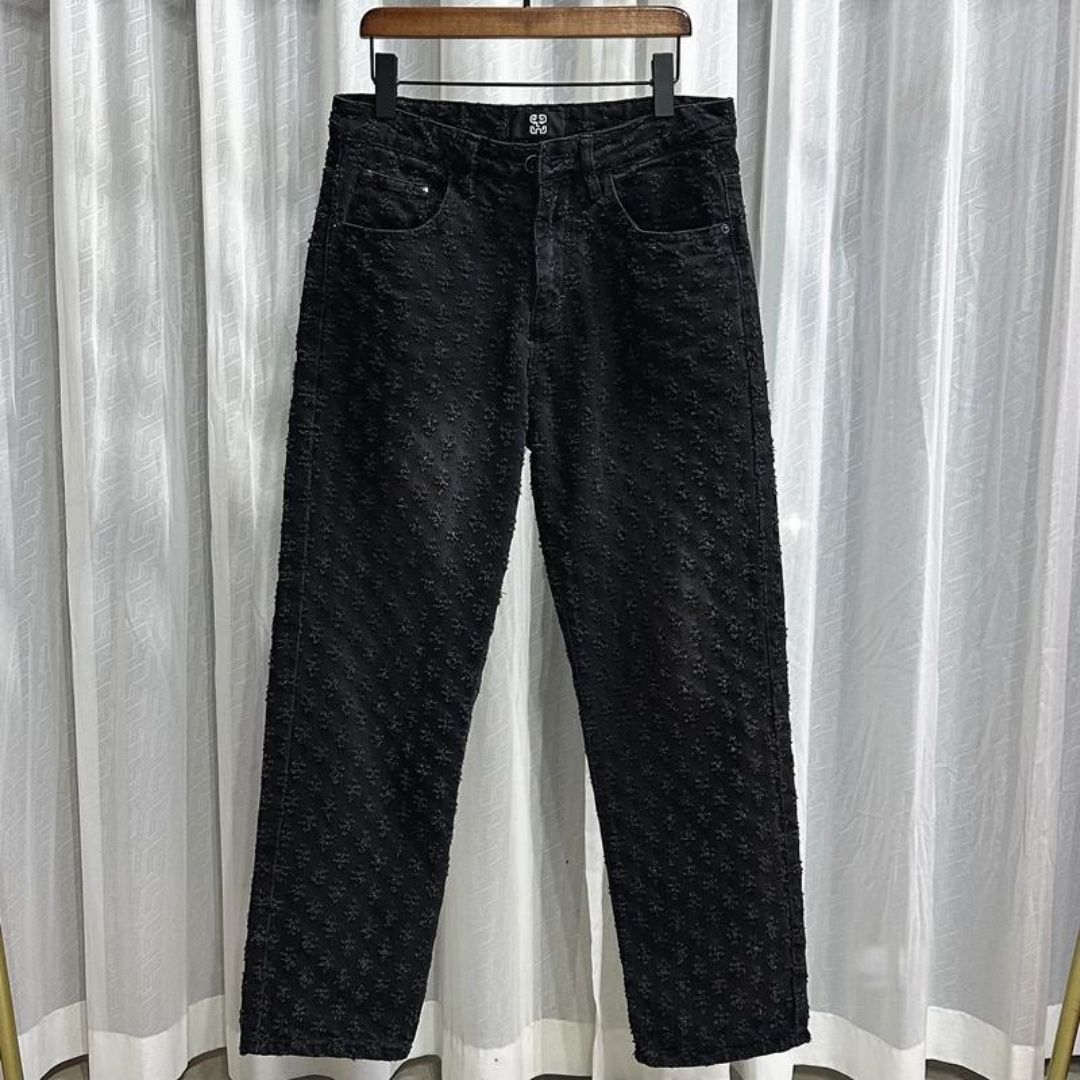 Men's High Street Pants Ins Trendy Brand Jacquard Full Print Loose Wide Leg Pants_mkmklike.com