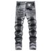 Men's Gray Graffiti Coated Stretch Jeans | Urban Artistic Denim Pants With All-Over Print_mkmklike.com