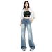 Attention-Grabbing Moment: American Retro Cracked Denim Jeans For Women, Spring Season, Low-Waisted, Wide-Leg,_mkmklike.com