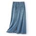 Women's Clothing Retro Back Slit Skirt For Women Design Leather Brand High Waist A Line Medium Long Straight Tube Meat Covering Hip Denim Skirt_mkmklike.com