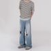 Men's Clothing MYQ Distressed Washed Ripped Jeans Men's Summer Loose Casual Trousers Trendy Straight Mopping Trousers_mkmklike.com