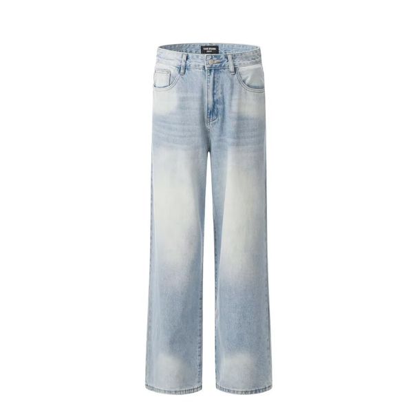 Unisex High-Waisted Straight-Leg Workwear Jeans Loose Fit Slimming Wide-Leg Floor-Length Blue Pants_mkmklike.com