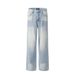Unisex High-Waisted Straight-Leg Workwear Jeans Loose Fit Slimming Wide-Leg Floor-Length Blue Pants_mkmklike.com