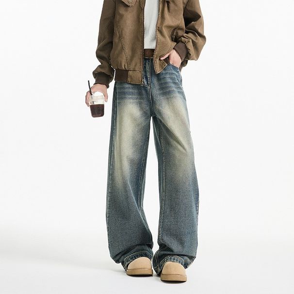 Men's American Style Cleanfit Wide Leg Jeans Straight Loose Fit Stylish Sophisticated Trendy Pants_mkmklike.com