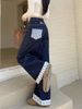 Petite Korean-style Loose Wide-leg Jeans Women, 2025 New Model, With Bow And Plaid Patchwork Design, Stylish Long Pants_mkmklike.com