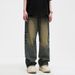 Men’s Vintage Washed Dirt-Yellow Jeans – Relaxed Straight-Leg Denim Pants For Hip-Hop & Casual Wear_mkmklike.com