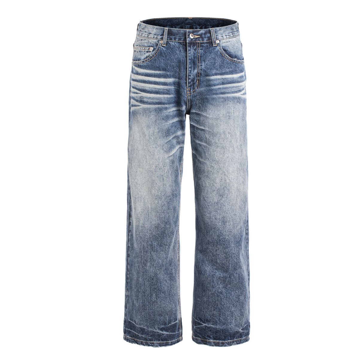 King Series Snowflake Blue Selvedge Washed Vintage A-Line Straight Leg Jeans For Men & Women - Classic Denim Pants With Retro Style_mkmklike.com