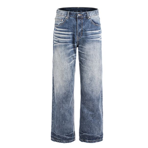 King Series Snowflake Blue Selvedge Washed Vintage A-Line Straight Leg Jeans For Men & Women - Classic Denim Pants With Retro Style_mkmklike.com