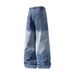 Men's Vintage Washed Straight Leg Jeans - Ombre Distressed Denim With Hand-Painted Details (Black/Blue, Sizes M-5xl)_mkmklike.com