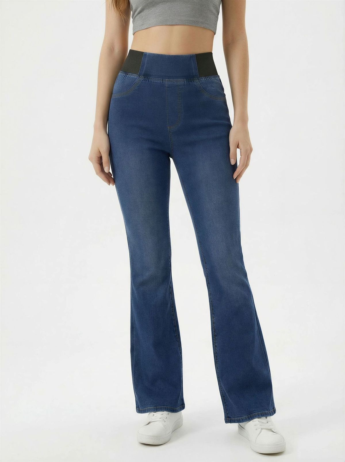 Cross-border Foreign Trade Women's Flared Knit Jeans, Comfortable Highly Elastic With Pockets, European And American_mkmklike.com