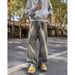 Men's High-Waisted Wide Leg Jeans Distressed Cement Yellow Loose Fit Slimming Straight Leg Pants Retro 2026 Autumn/Winter_mkmklike.com