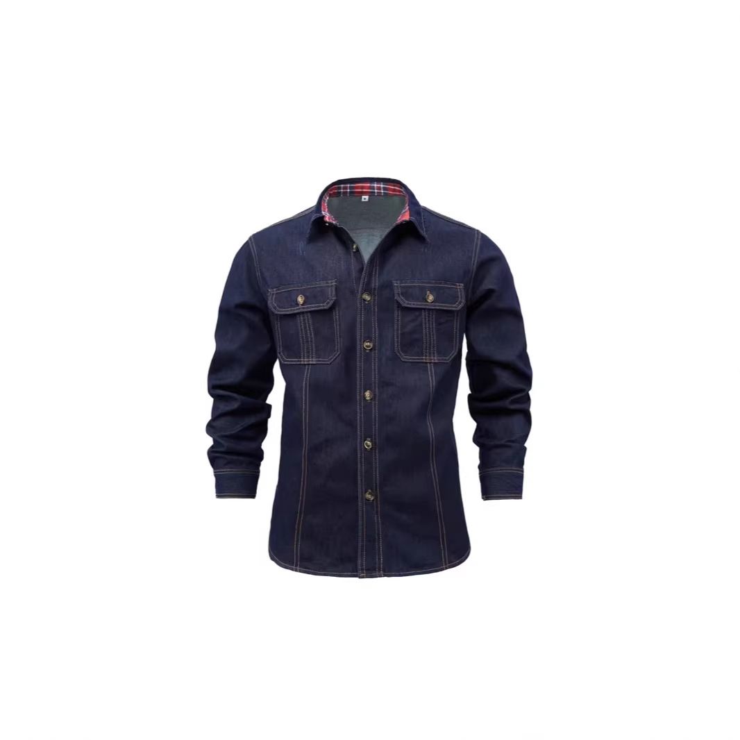 Men's Clothing Trendy Patchwork Denim Shirt Short Sleeve Work Shirt Jacket Spring Summer Versatile_mkmklike.com