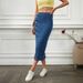 Women's Multi Button Elastic Denim Long Skirt_mkmklike.com