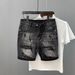 Men's Clothing Trendy Brand Big Hole Denim Shorts Men's Summer New Style Personalized Patch Ink Splash High Street Slim Four Or Five Points Pants_mkmklike.com