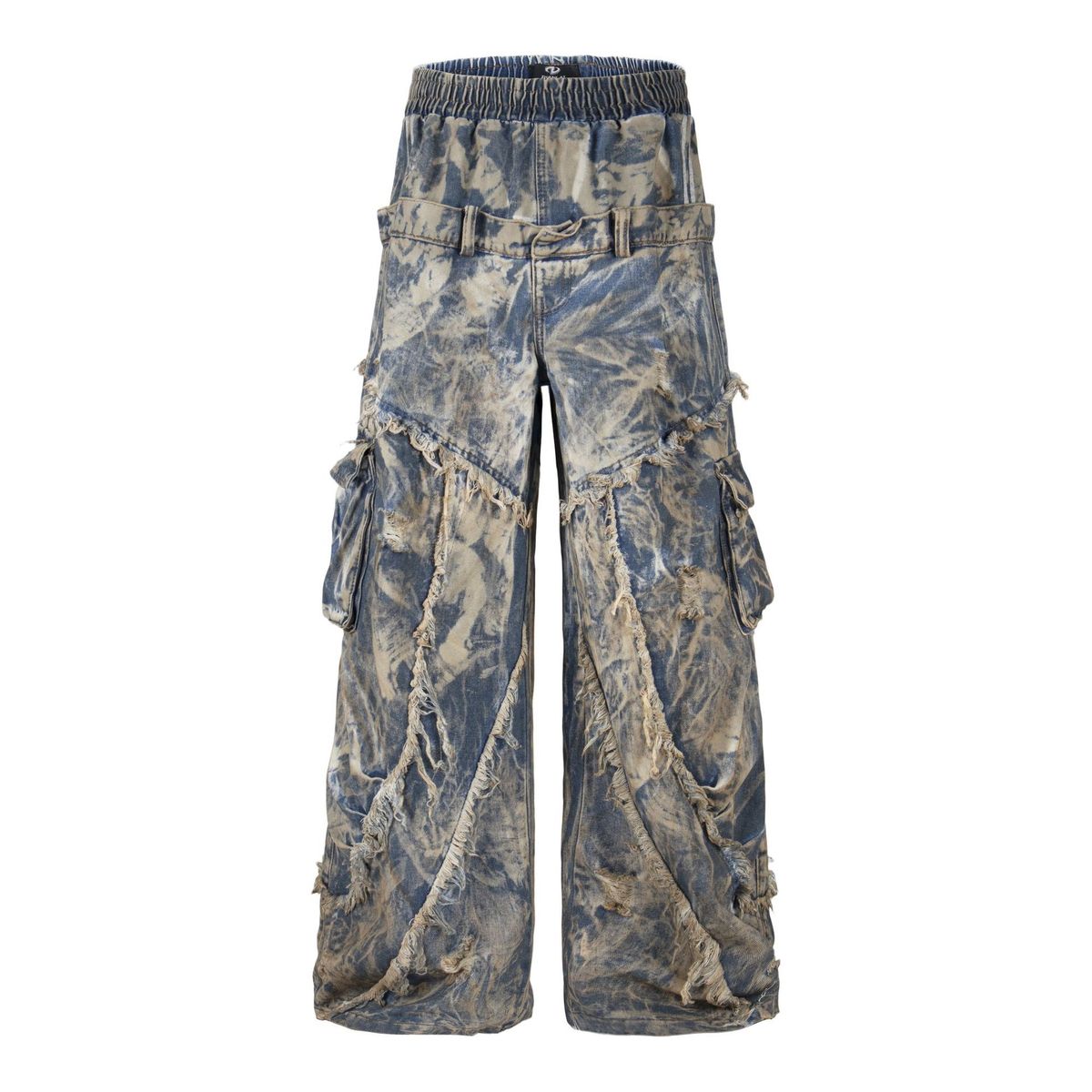Unisex Vintage Tie-Dye Cargo Pants – Double Waistband Distressed Denim-Look Trousers (S-XL) – Oversized 90s Hip Hop Streetwear With Faded Gradient_mkmklike.com
